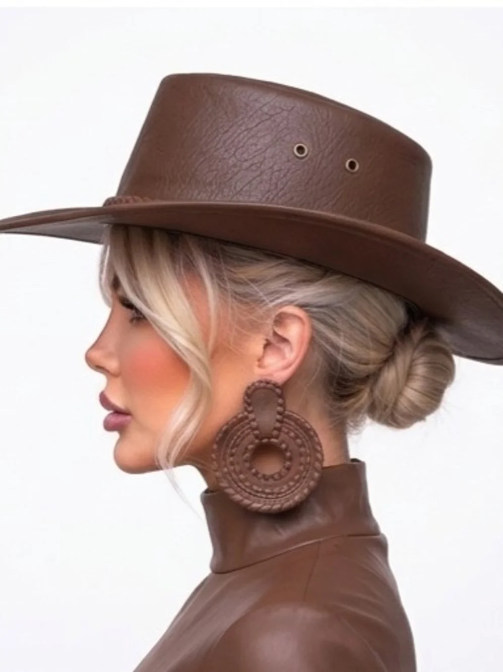 Beloved Millinery Gorgeous Stylish Fine Brown Leather Western Cowboy Hat Women